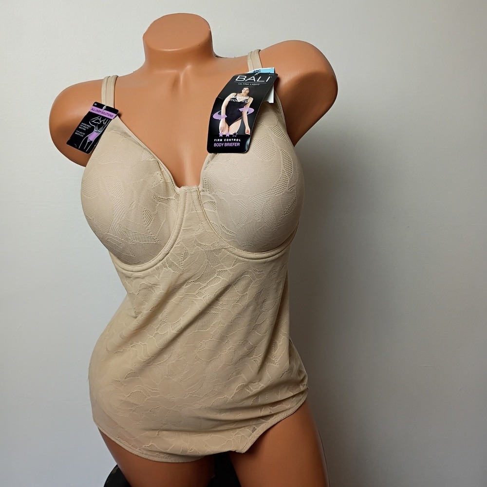 Bali Ultra Light Firm Control Body Briefer Beige Nude Underwire 40C DF6552 NEW